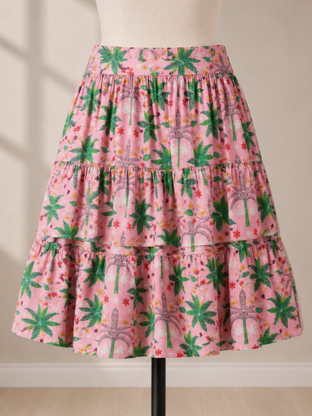 Boden NWT 4P Multi Tiered Pink Crepe Skirt Oriental Palm Green Mini Pockets